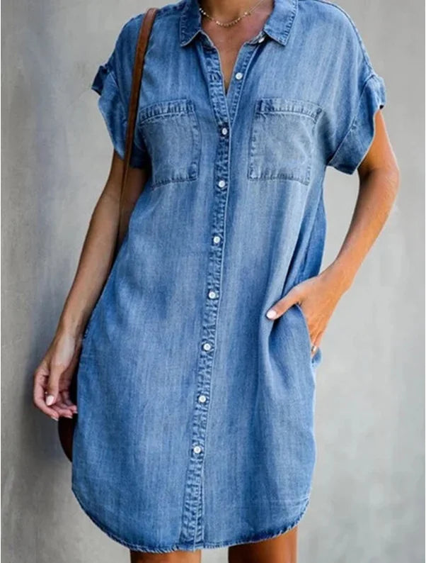 Elara Denim Shirt Dress | Retro Commuter Style"