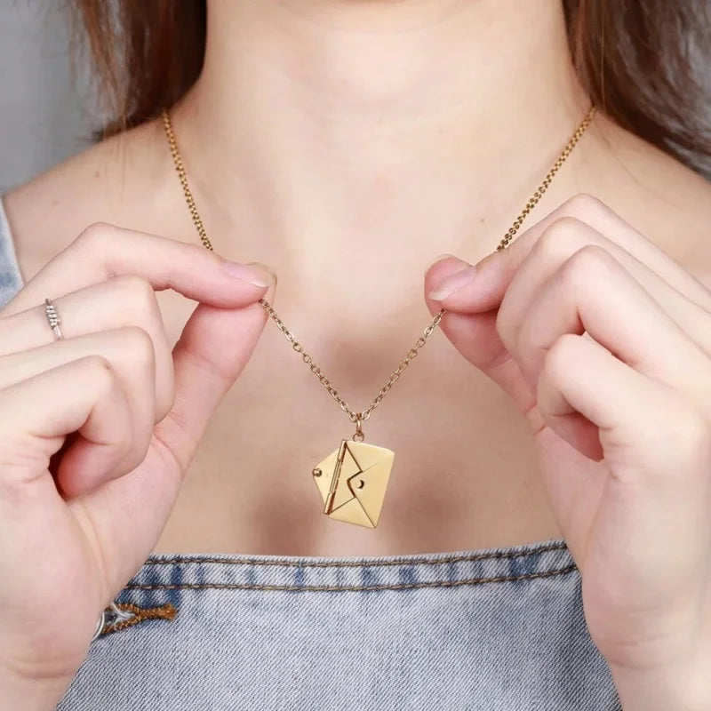 Love Letter Envelope Pendant Necklace Customized Stainless Steel Valentines/Mother's Day