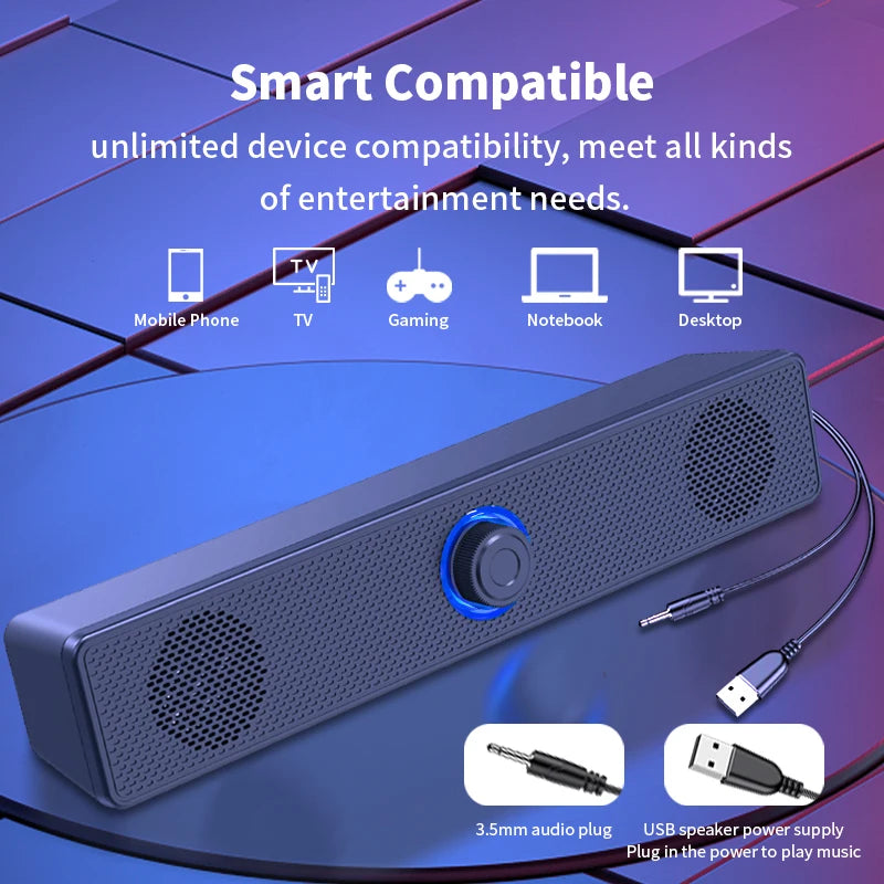 Desktop Dual Speakers with Wired AUX & Bluetooth, LED Stereo Sound