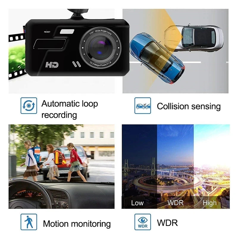 4" In Car Camera Recorder Dual Front and Rear HD 1080P Dash Cam Night Vision 32GB UK