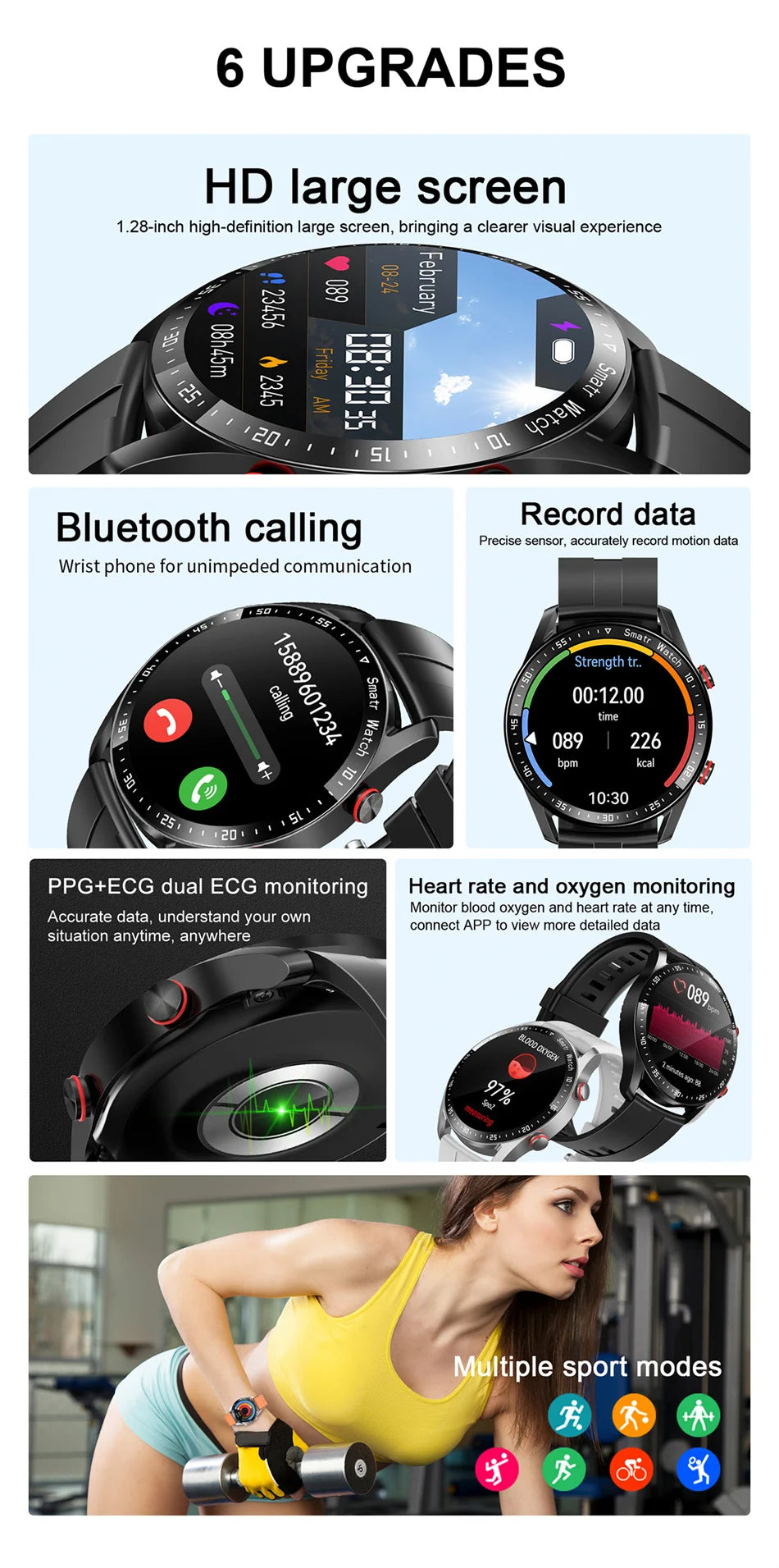 Bluetooth Smartwatch ECG + PPG, Fitness Tracker, Health Monitor