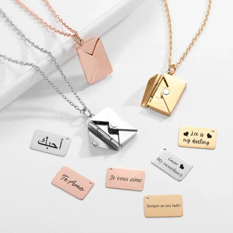 Love Letter Envelope Pendant Necklace Customized Stainless Steel Valentines/Mother's Day