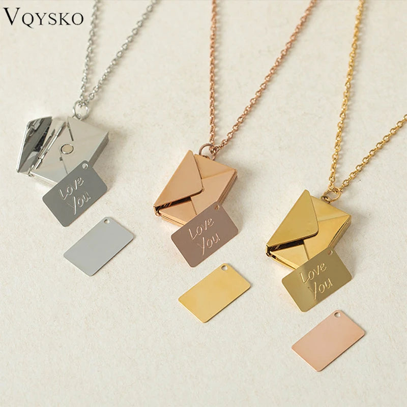 Love Letter Envelope Pendant Necklace Customized Stainless Steel Valentines/Mother's Day