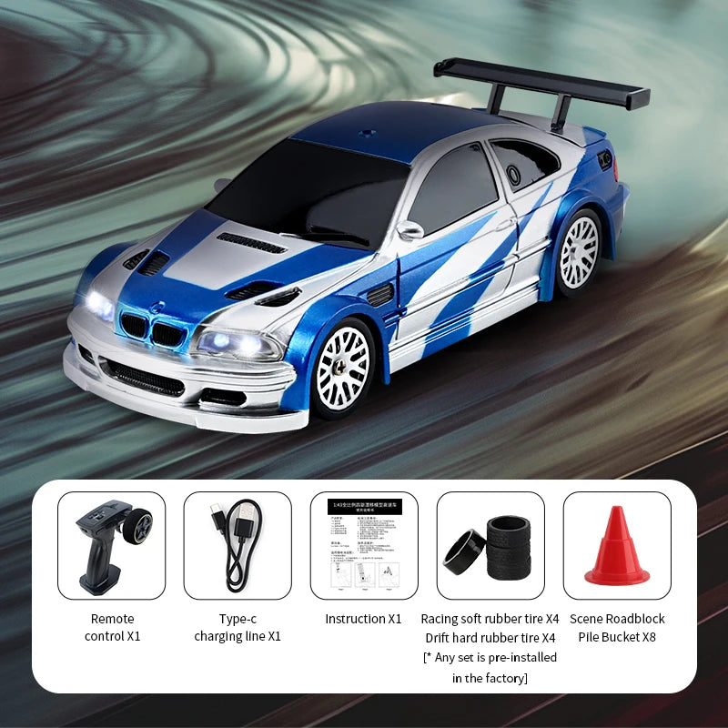 1/43 Mini RC Drift Car – 4WD, 2.4GHz, 30min Playtime, Off-Road Racing Car