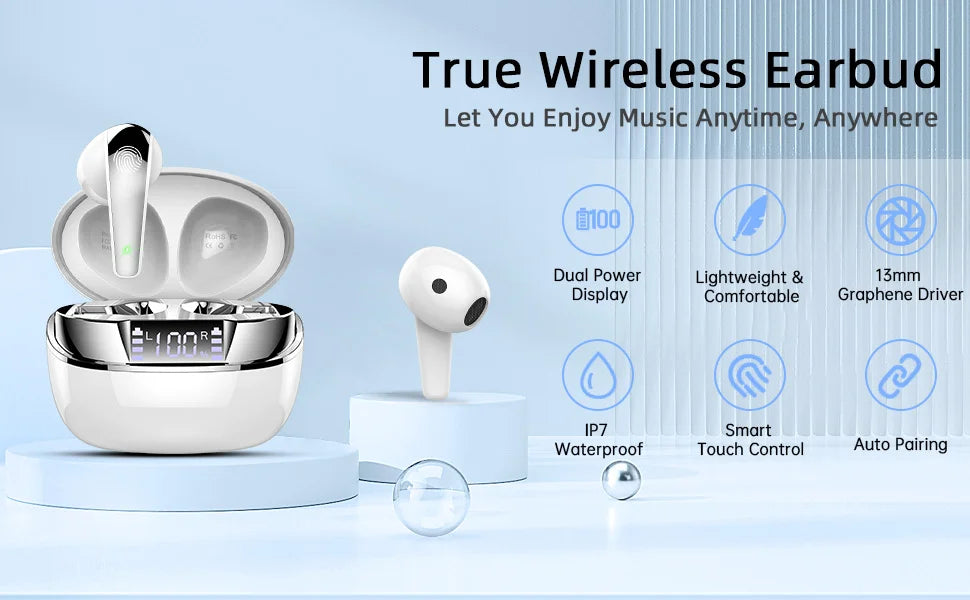 SoundSync Pro TWS Bluetooth 5.3 Earphones, 40H, ENC, LED