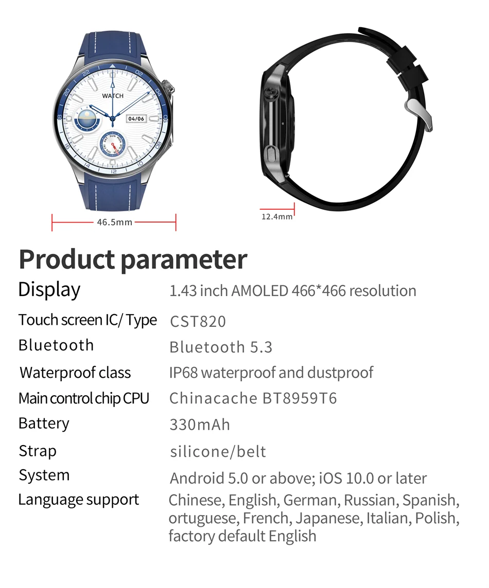 Smart Watch X 1.43” AMOLED, Health Monitor, 7-Day Battery, for Oppo