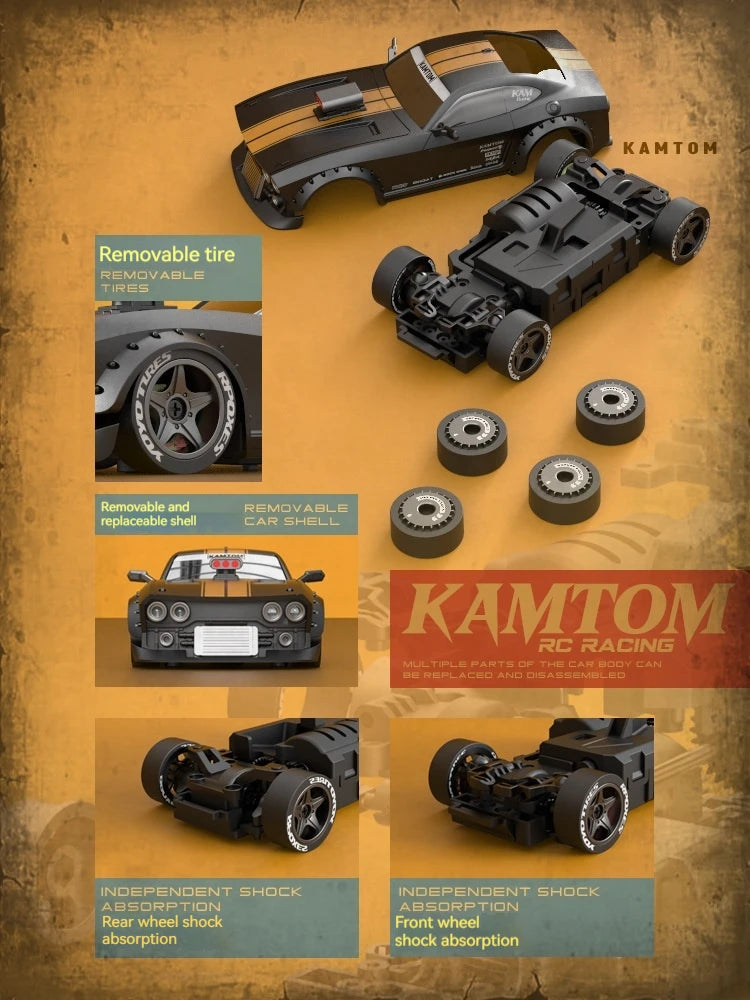 KAMTOM 1/32 4WD RC Drift Car – 30KM/H, Gyro Stabilization, LED Lights