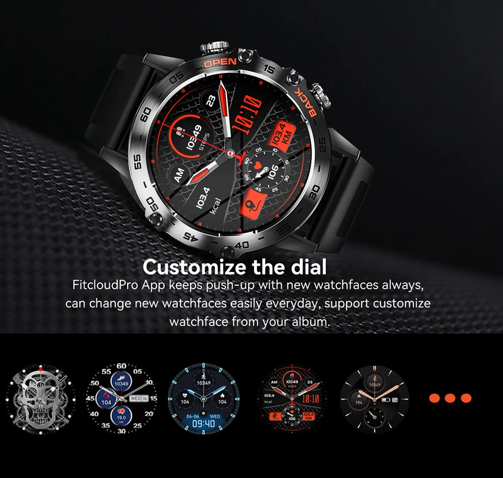 Men Smart Watches for iOS Android MD52 Sports Fitness Tracker Waterproof 1.39