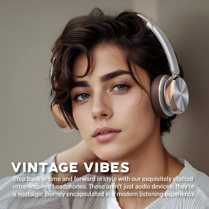 Retro ANC Bluetooth 5.4 Headphones – 45dB, 50H Playtime, Over-Ear