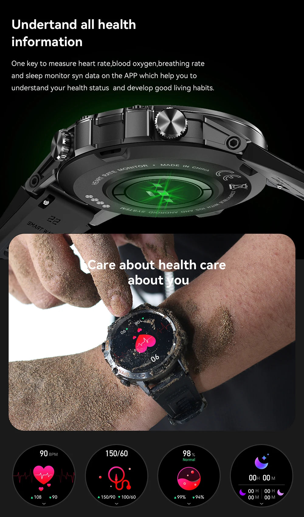 Men Smart Watches for iOS Android MD52 Sports Fitness Tracker Waterproof 1.39