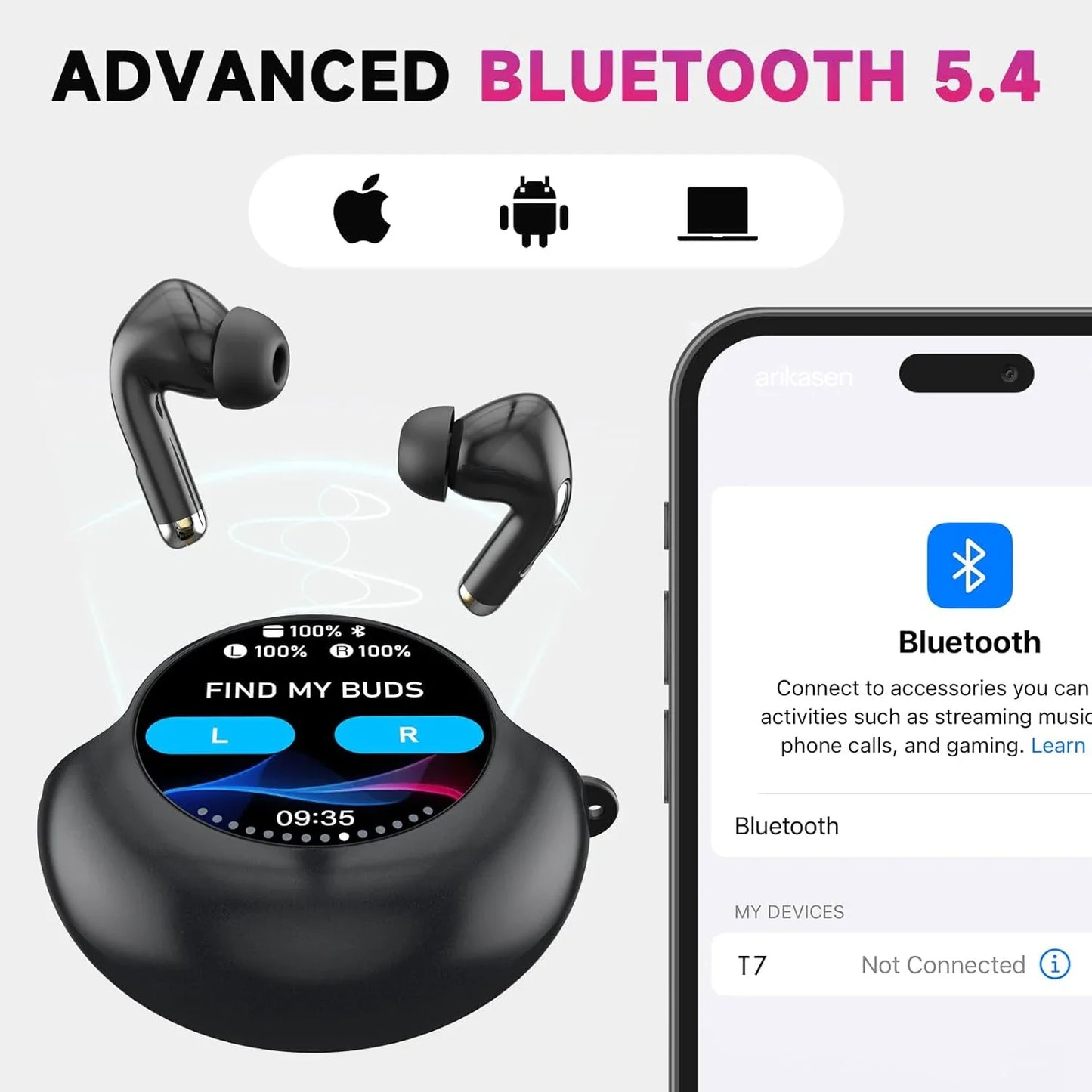 ENC Wireless Earbuds | Smart Touchscreen Case, Bluetooth 5.4