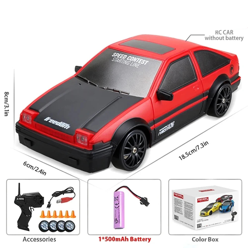 1:24 AE86 GTR 4WD Drift RC Car with LED Lights & Dual Tire Sets