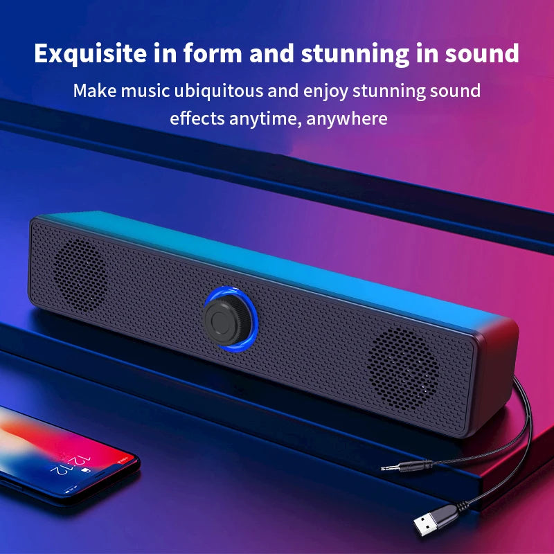 Desktop Dual Speakers with Wired AUX & Bluetooth, LED Stereo Sound