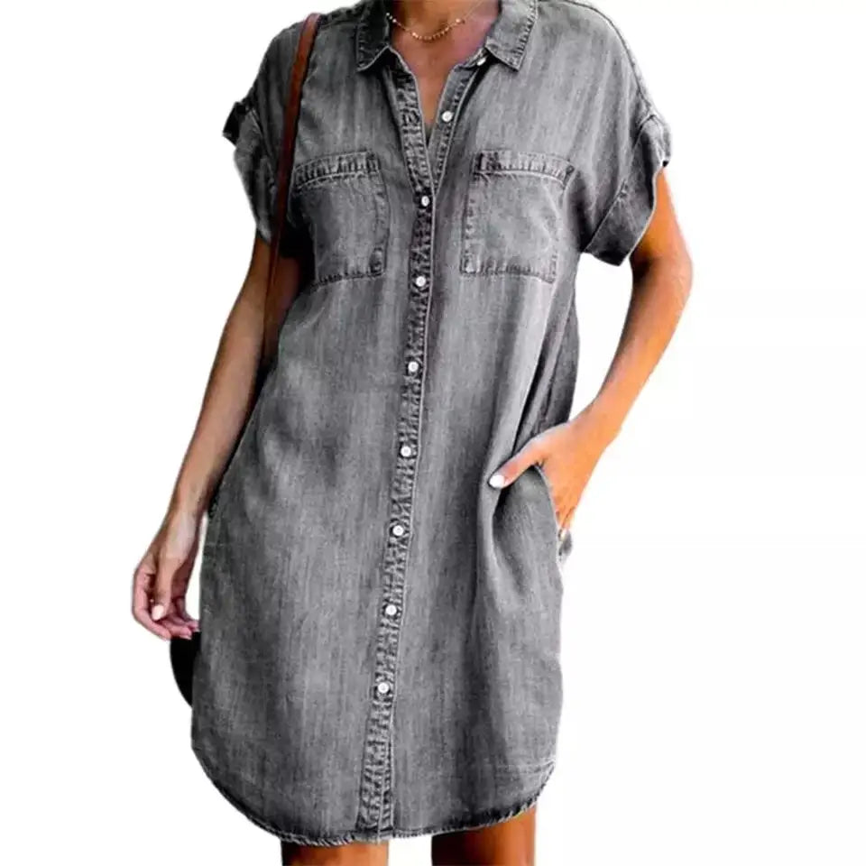Elara Denim Shirt Dress | Retro Commuter Style"
