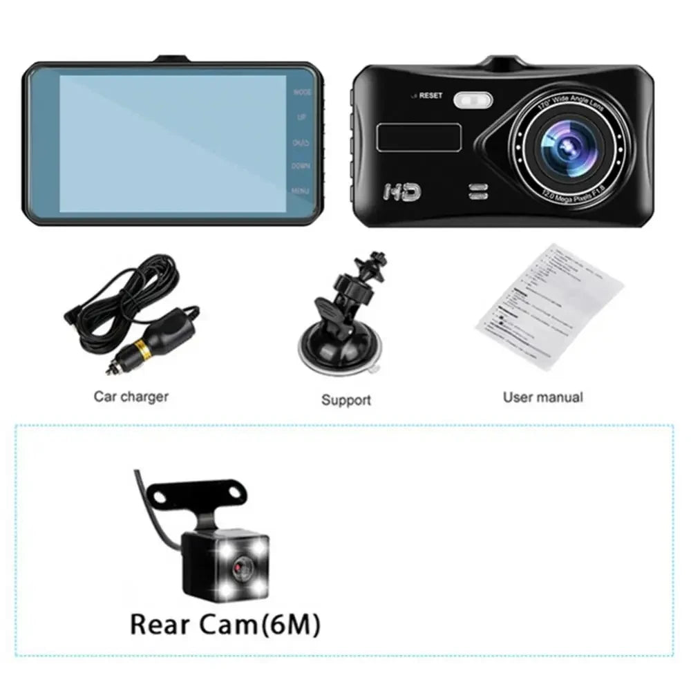 4" In Car Camera Recorder Dual Front and Rear HD 1080P Dash Cam Night Vision 32GB UK