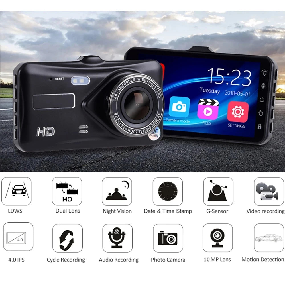 4" In Car Camera Recorder Dual Front and Rear HD 1080P Dash Cam Night Vision 32GB UK