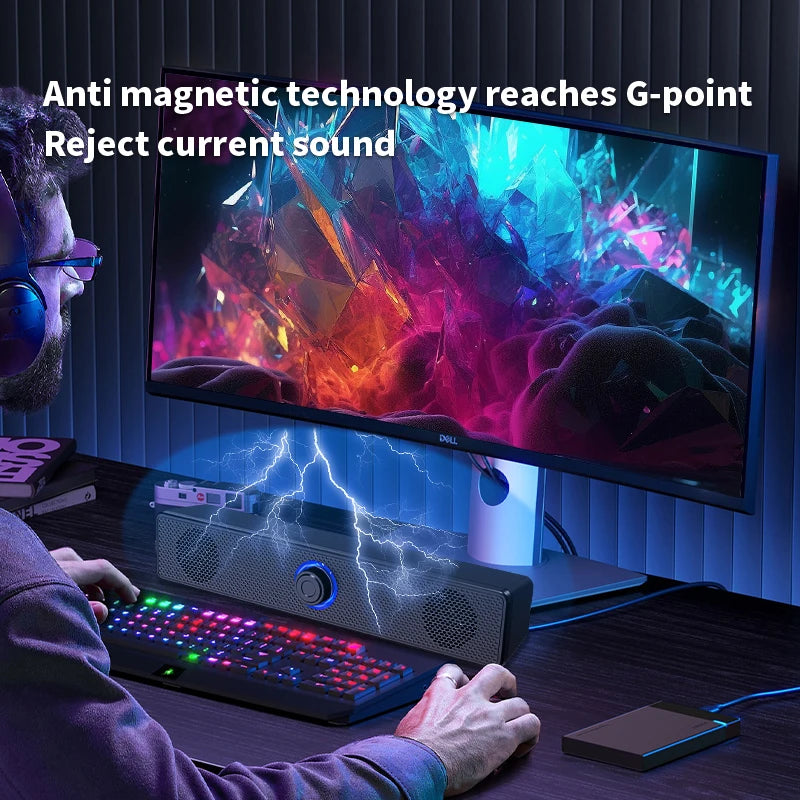 Desktop Dual Speakers with Wired AUX & Bluetooth, LED Stereo Sound