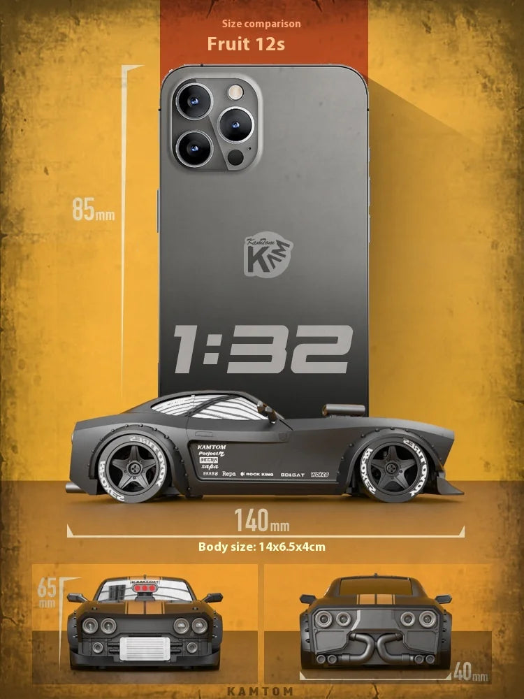 KAMTOM 1/32 4WD RC Drift Car – 30KM/H, Gyro Stabilization, LED Lights