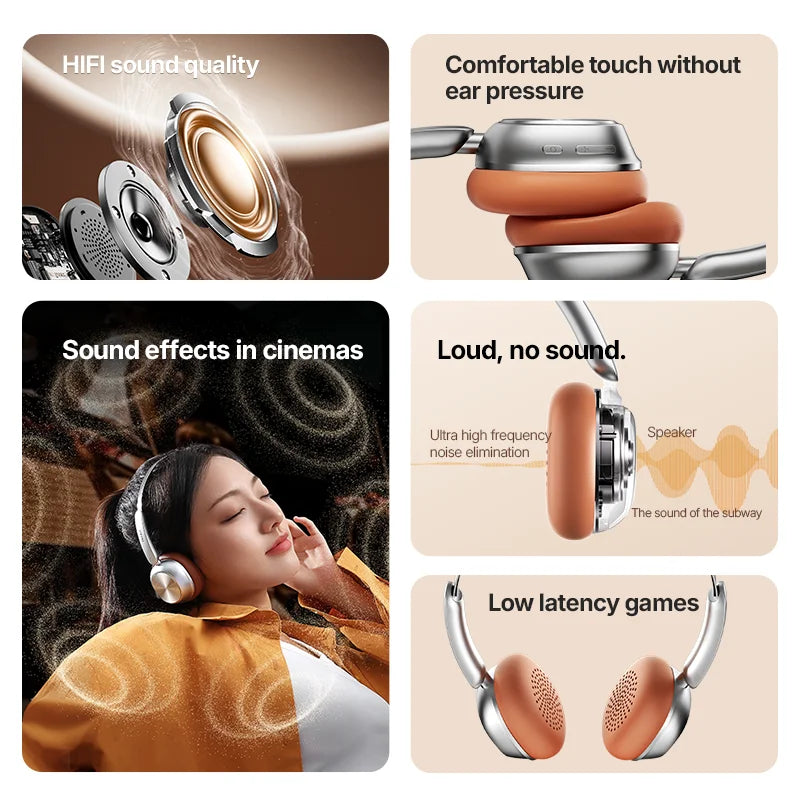Retro Bluetooth 5.4 Headphones – HiFi Sound, Noise Cancelling, 60H Playtime