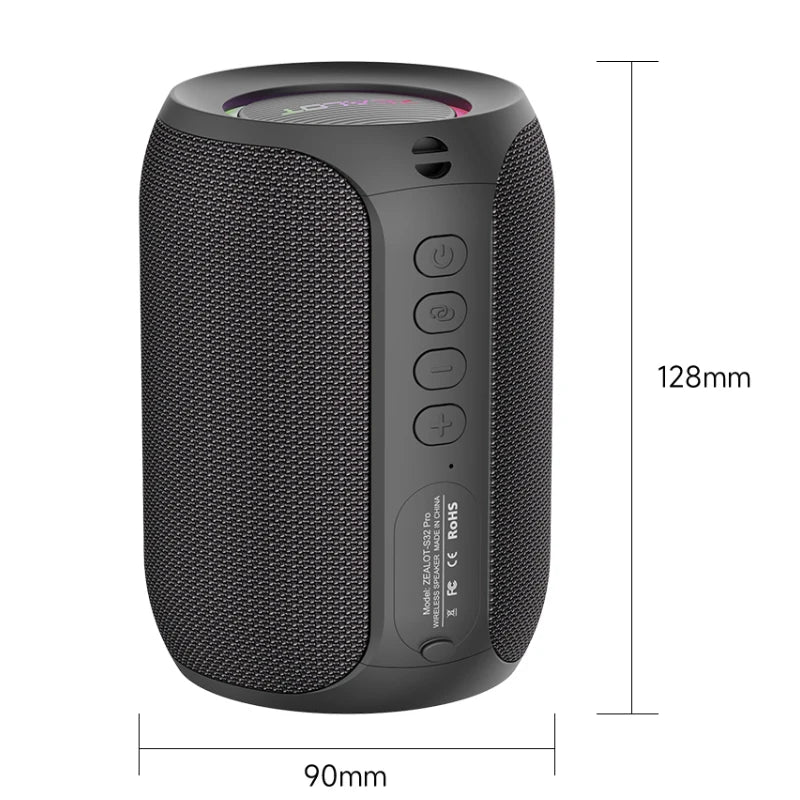 Zealot S32PRO Bluetooth 5.2 Waterproof Speaker with 15W Bass & LED