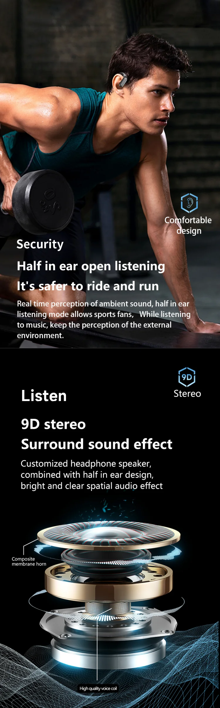 BOSE bye A520 TWS Bluetooth Earphones with Ear Hooks & Waterproof Design