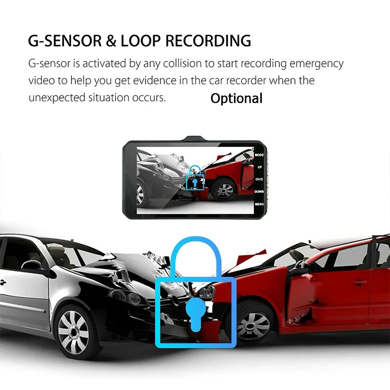 4" In Car Camera Recorder Dual Front and Rear HD 1080P Dash Cam Night Vision 32GB UK