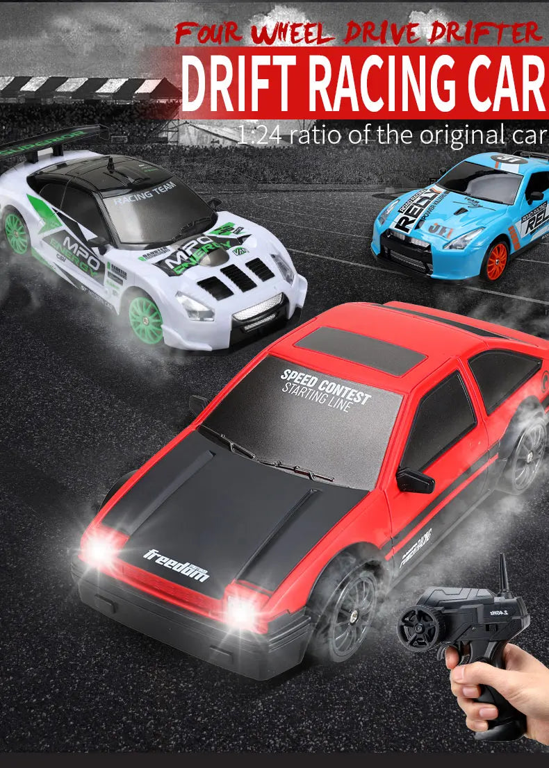 1:24 AE86 GTR 4WD Drift RC Car with LED Lights & Dual Tire Sets