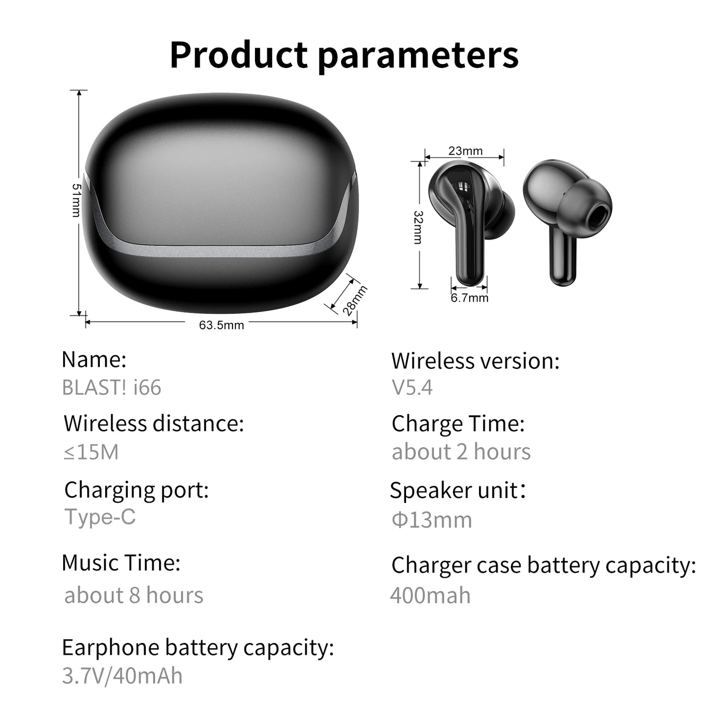 Wireless ENC Earbuds, Bluetooth 5.4, 40Hr Play Time True Bass