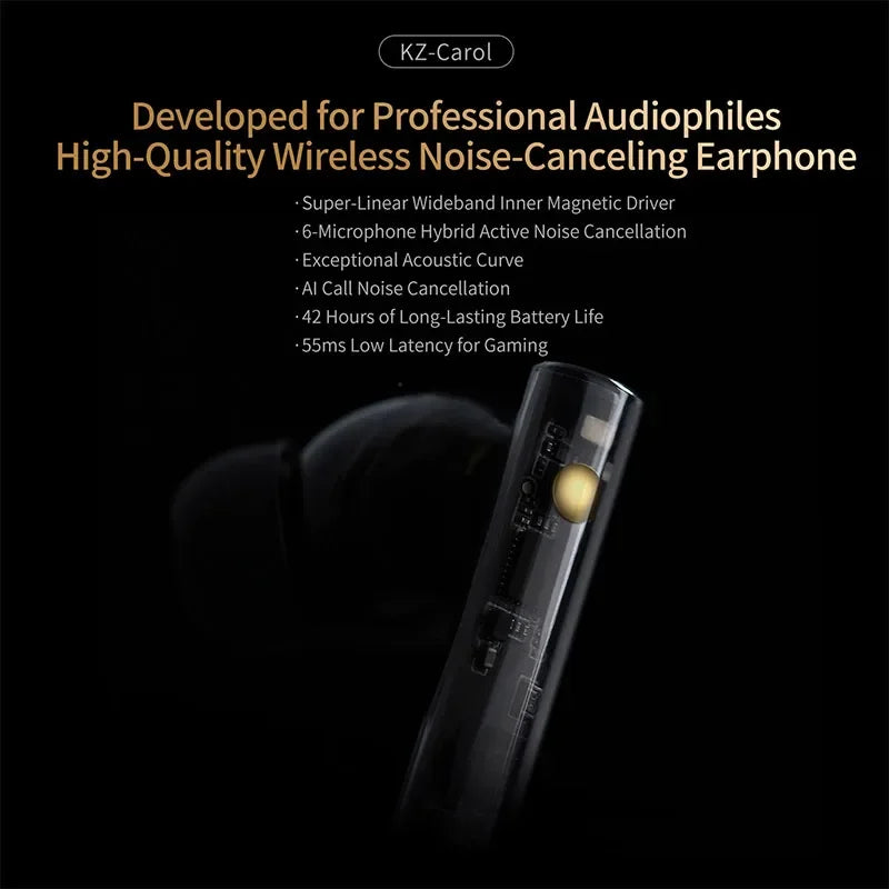 KZ Carol TWS Bluetooth 5.3 Earbuds – 6-Mic ANC, HiFi, 42H Battery