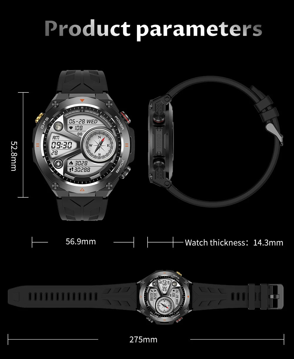 V75 Military Grade Outdoor Smartwatch GPS, 650mAh