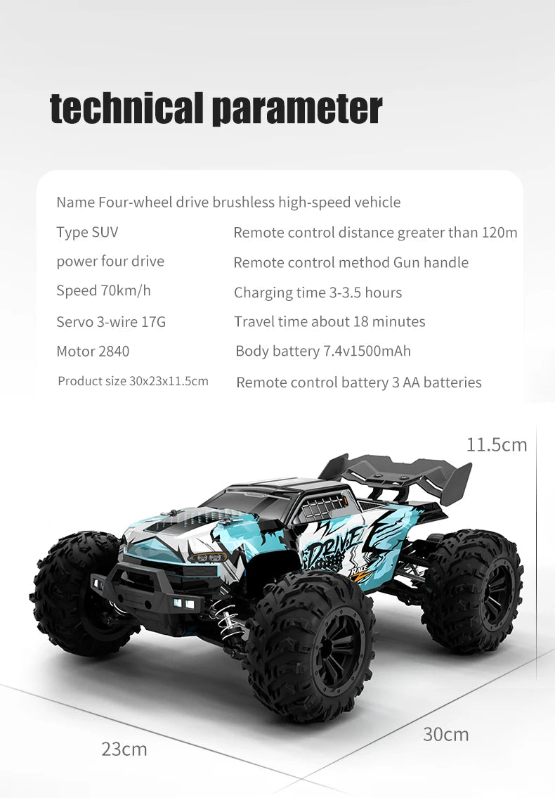 SCY 1:16 4WD 70KM/H or 50KM/H Brushless RC Drift Truck with LED Lights
