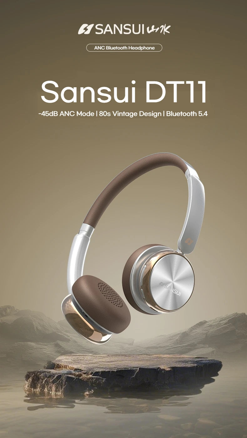Retro ANC Bluetooth 5.4 Headphones – 45dB, 50H Playtime, Over-Ear