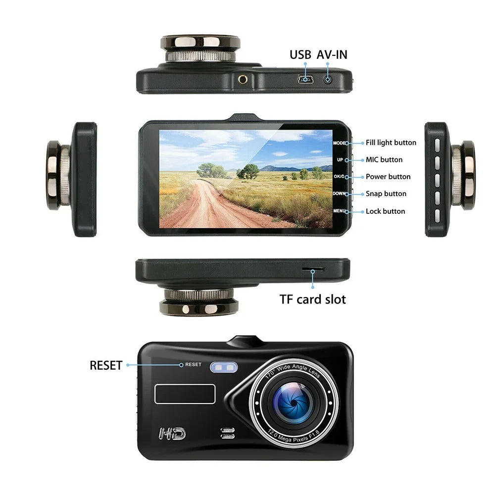 4" In Car Camera Recorder Dual Front and Rear HD 1080P Dash Cam Night Vision 32GB UK