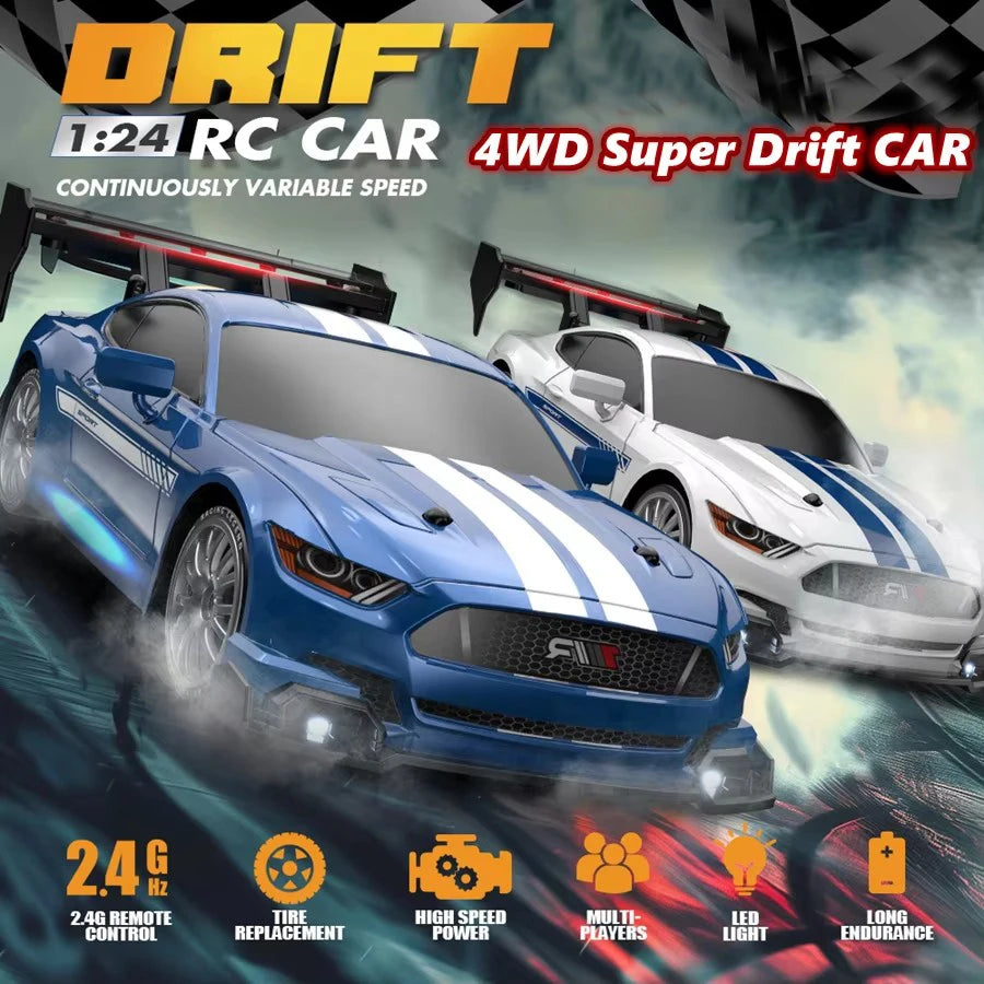 1:24 AE86 GTR 4WD Drift RC Car with LED Lights & Dual Tire Sets