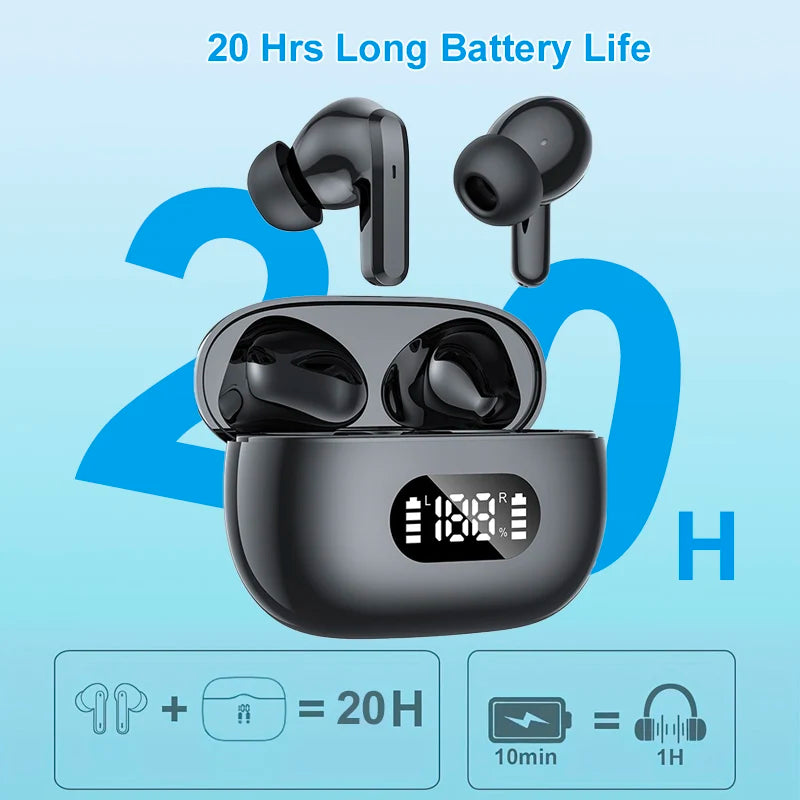 ProX Wireless Earbuds ANC 40dB, BT 5.3, 6-Mic ENC, LED