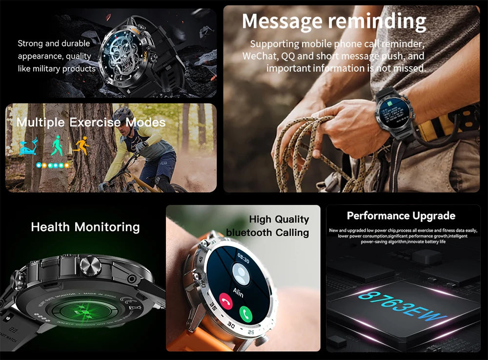 Men Smart Watches for iOS Android MD52 Sports Fitness Tracker Waterproof 1.39