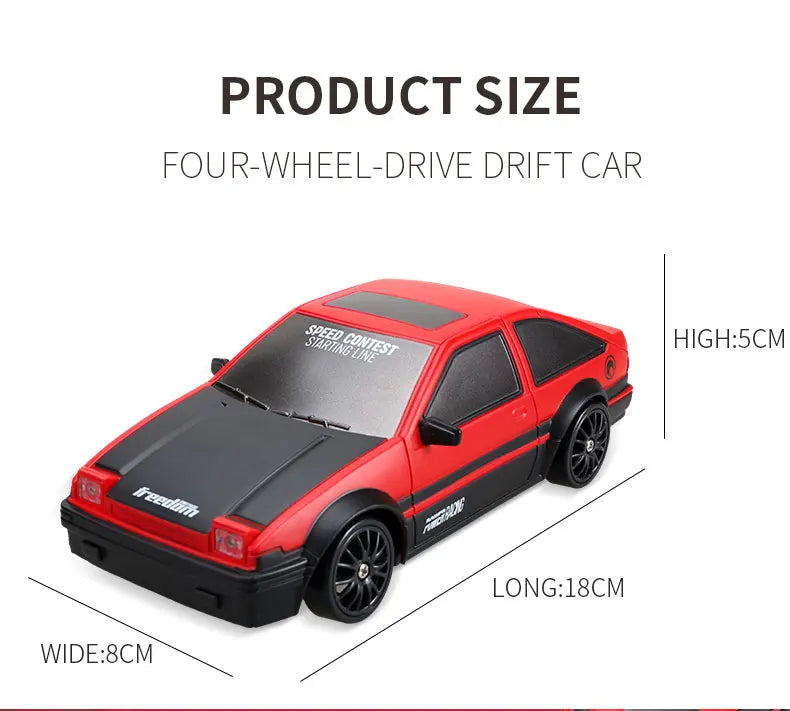 1:24 AE86 GTR 4WD Drift RC Car with LED Lights & Dual Tire Sets
