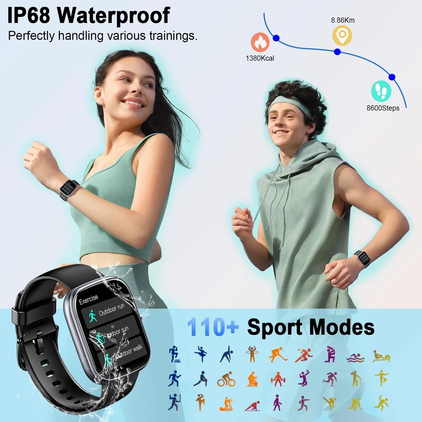 1.91" Fitness Smartwatch | Bluetooth Call, IP68, 110+ Sports