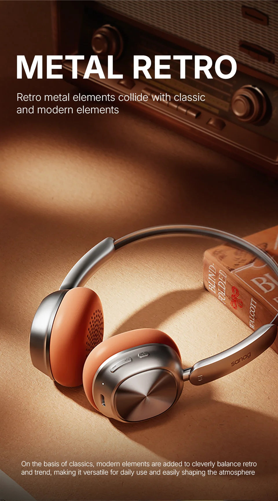 Retro Bluetooth 5.4 Headphones – HiFi Sound, Noise Cancelling, 60H Playtime