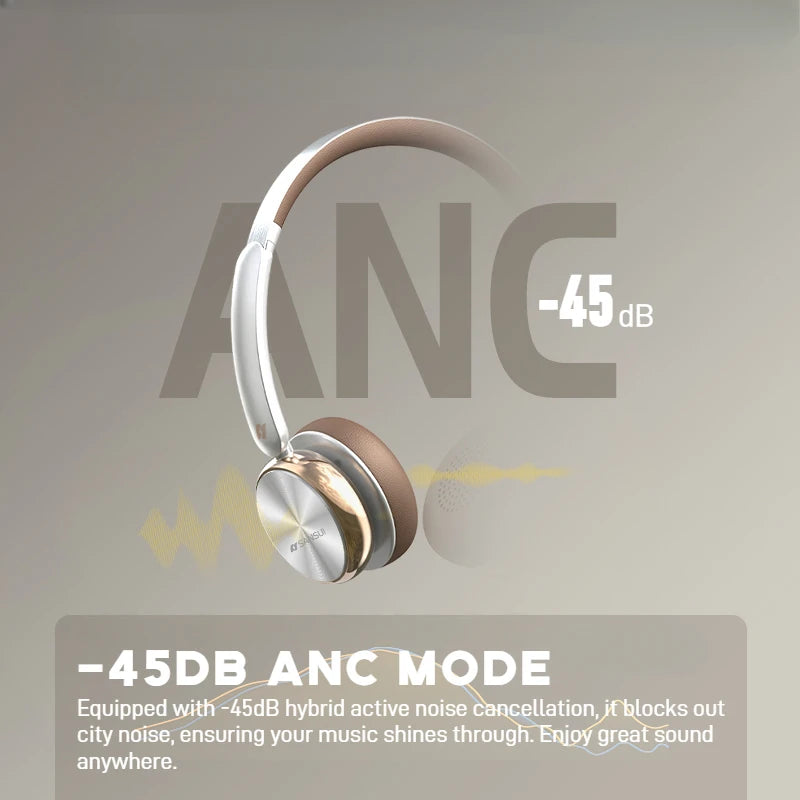 Retro ANC Bluetooth 5.4 Headphones – 45dB, 50H Playtime, Over-Ear