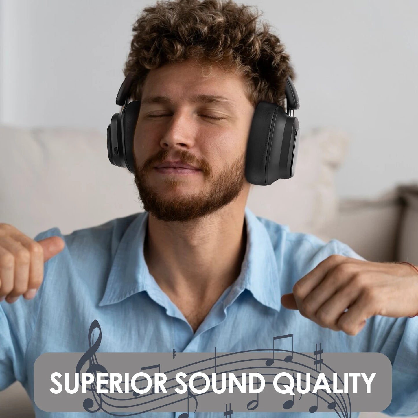 Hybrid Wireless Headphones with LED Touch Display & ANC