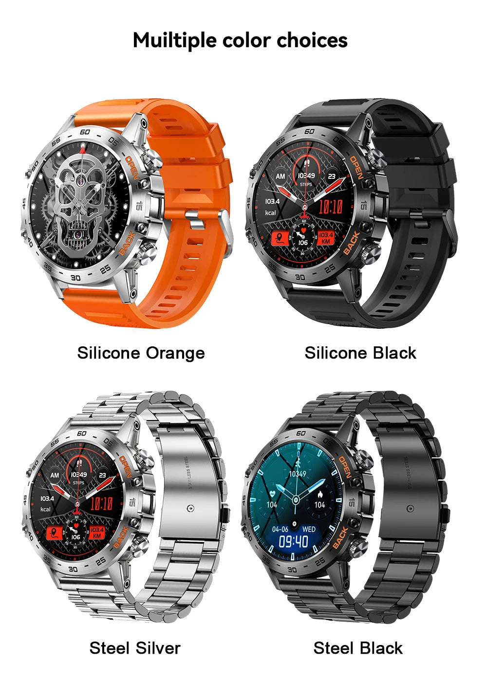 Men Smart Watches for iOS Android MD52 Sports Fitness Tracker Waterproof 1.39