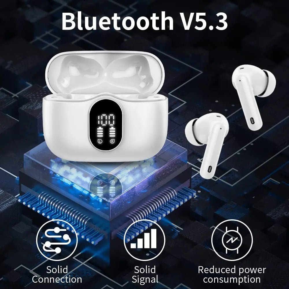 SoundSync Wireless Earbuds Bluetooth 5.3, 36H, 4-Mic ENC, LED