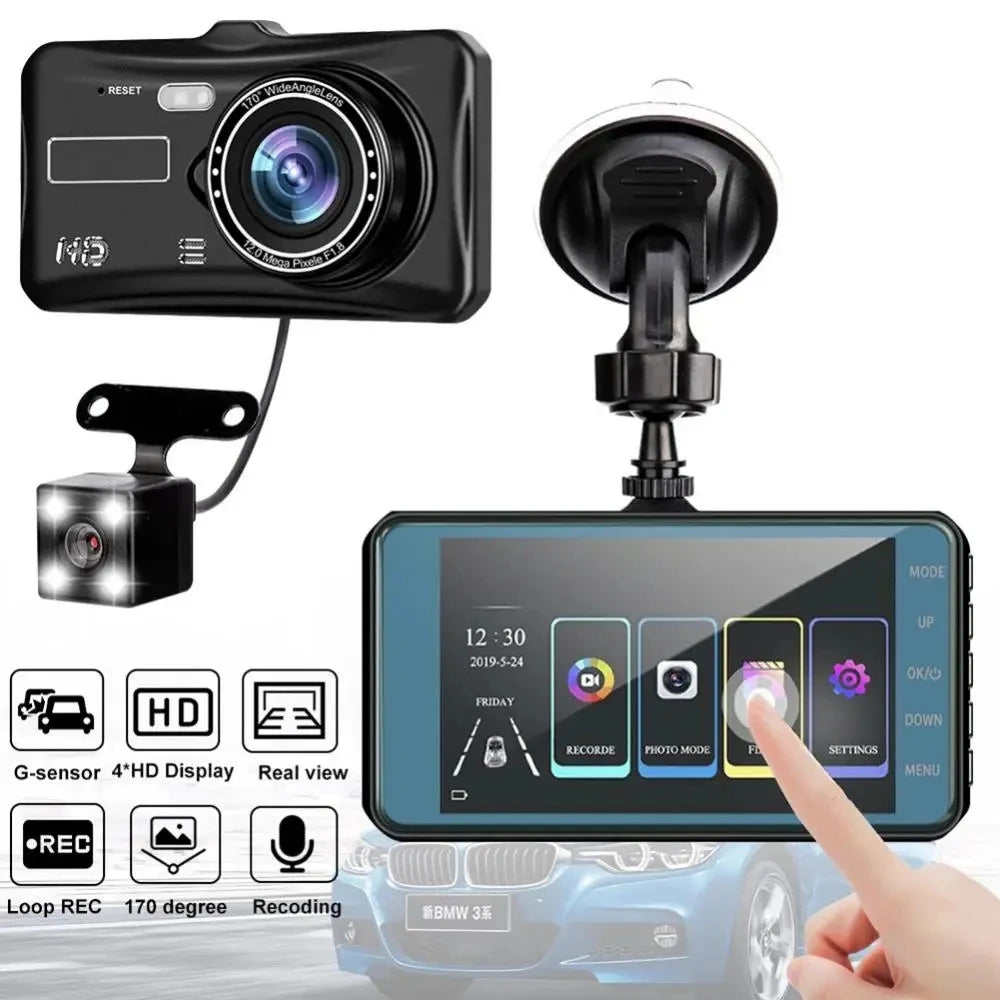 4" In Car Camera Recorder Dual Front and Rear HD 1080P Dash Cam Night Vision 32GB UK