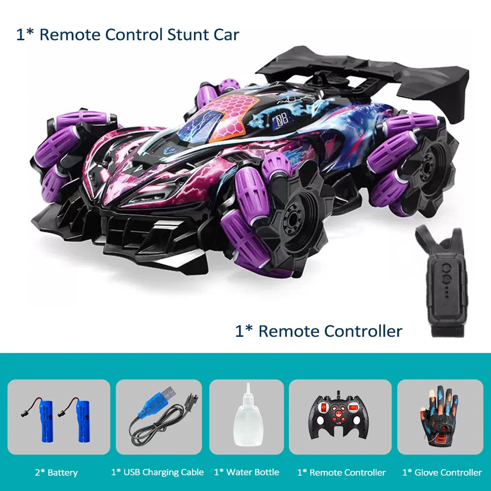 Remote Control Spray Stunt Car with Lights, Music, 3 Controllers & Drift