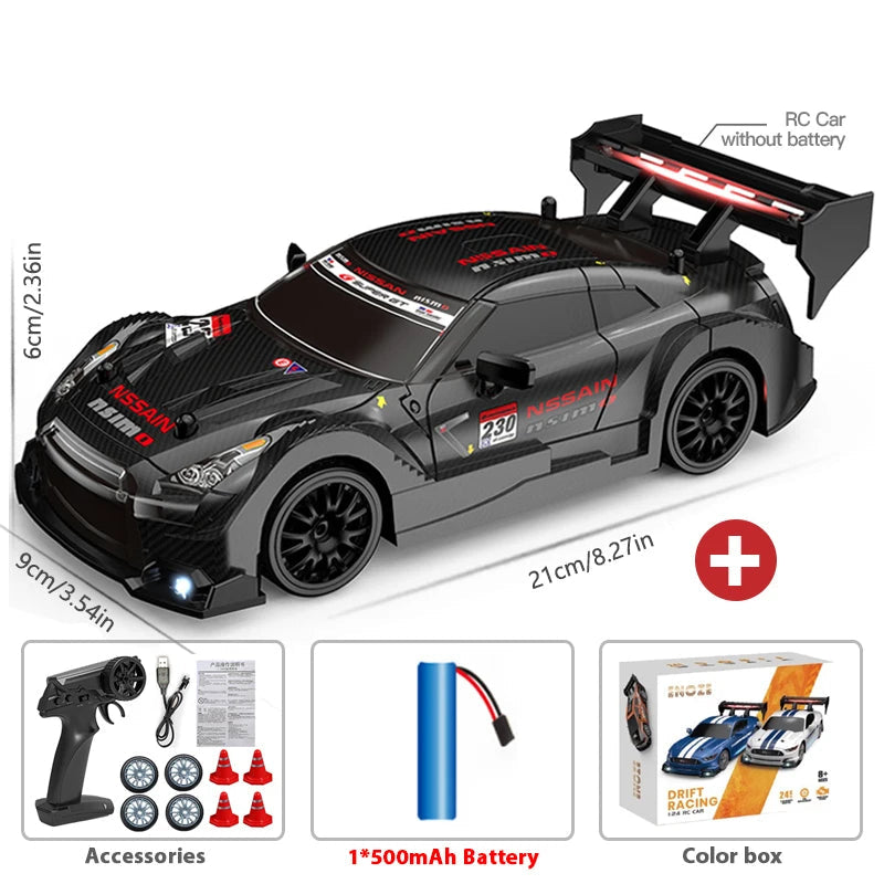 1:24 AE86 GTR 4WD Drift RC Car with LED Lights & Dual Tire Sets