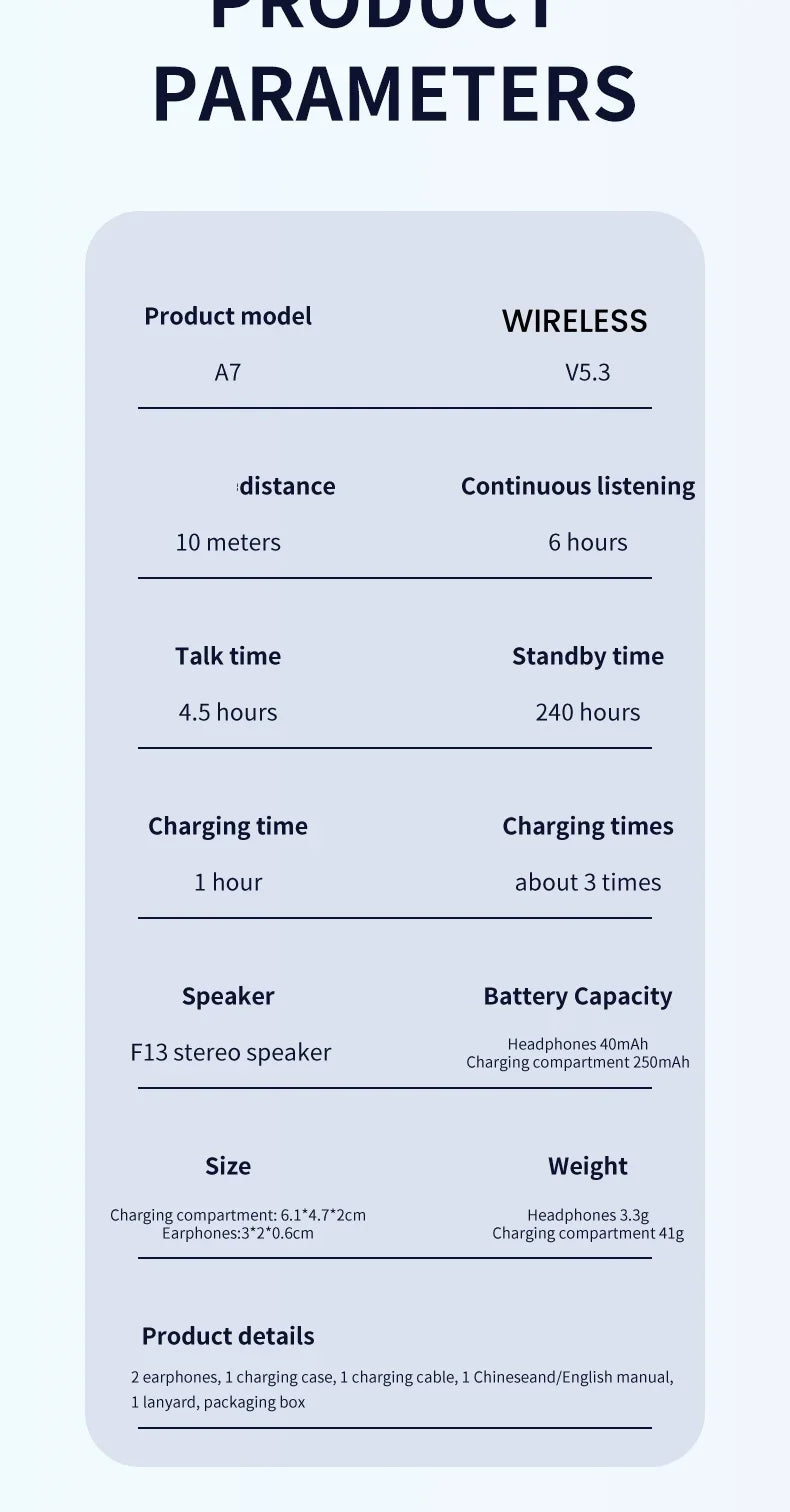 Bluetooth 5.3 Earbuds, IPX4, 400mAh