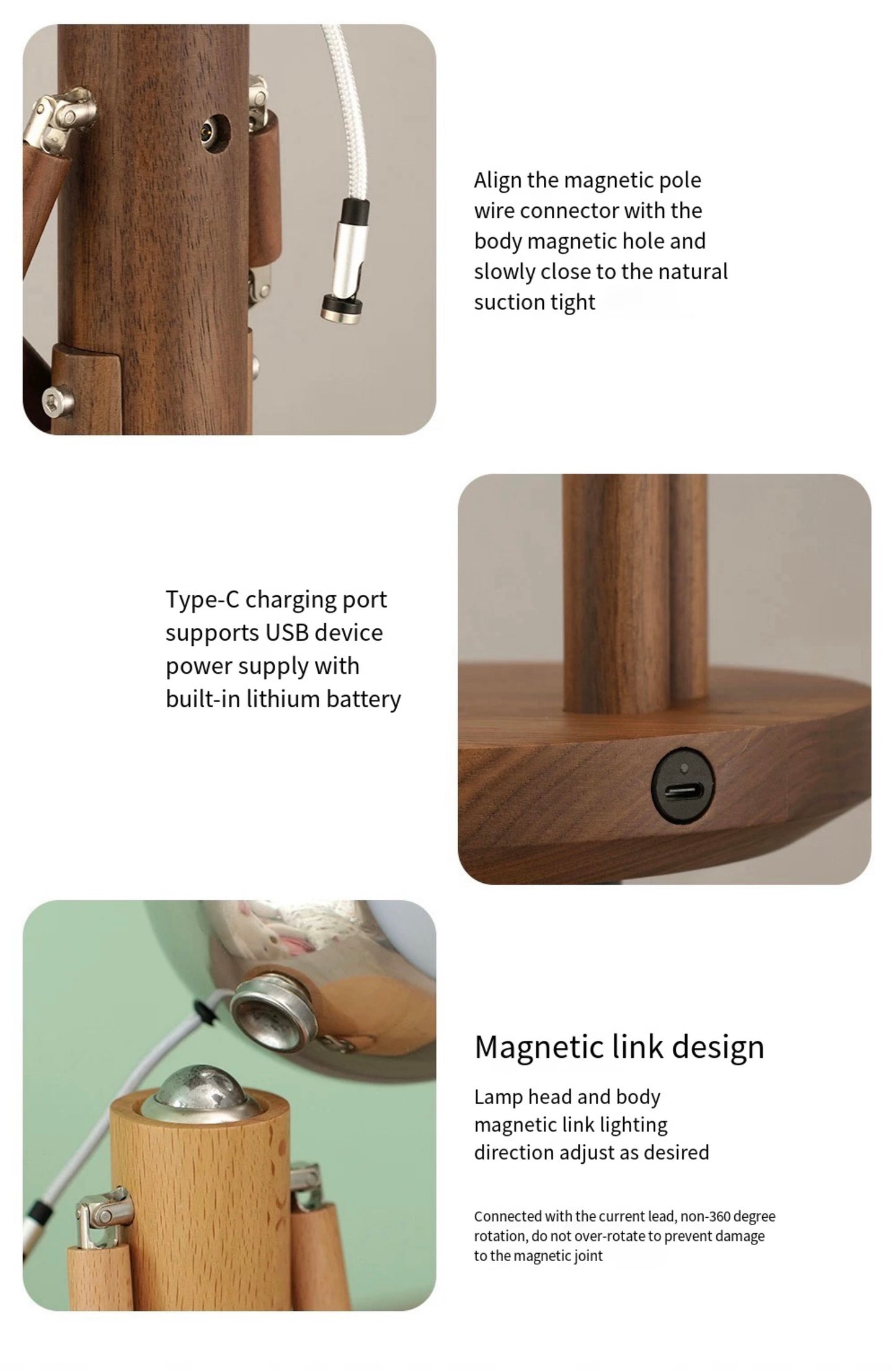 Solid Wooden Robot Moon Desk Bedside Lamp