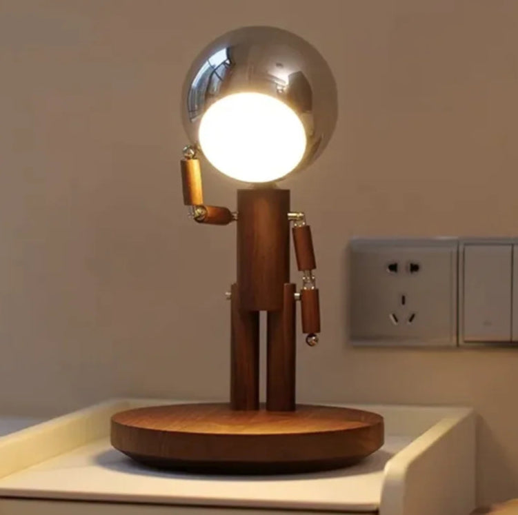 Solid Wooden Robot Moon Desk Bedside Lamp