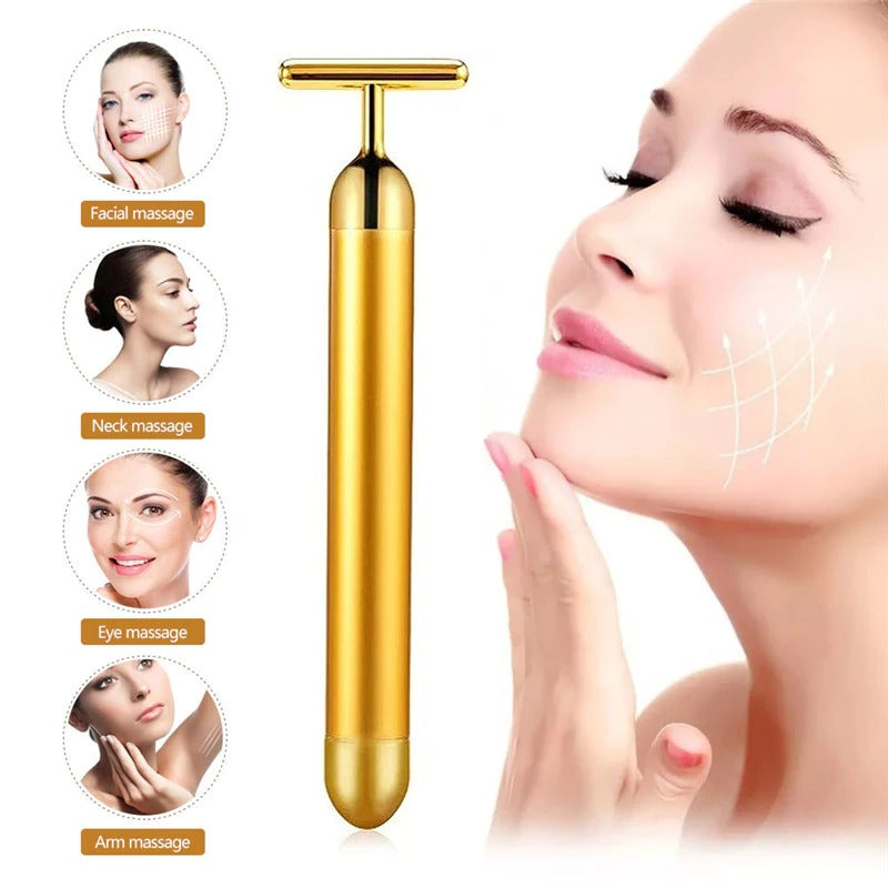 24k Beauty Energy Gold Bar Face Roller Massager Anti Ageing Wrinkle